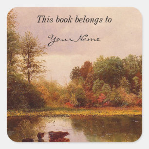 Cows In A Watering Landscape Albert Bierstadt Square Sticker