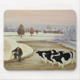 Cows in a Winter River Mouse Mat