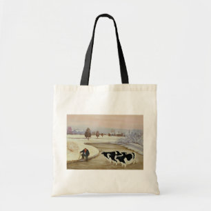 Cows in a Winter River Tote Bag