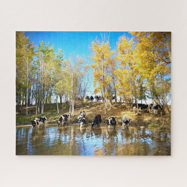 Cows in Autumn at the Pond Jigsaw Puzzle (Horizontal)