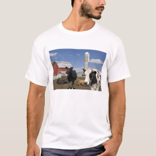 Cows in front of a red barn and silo on a farm T-Shirt