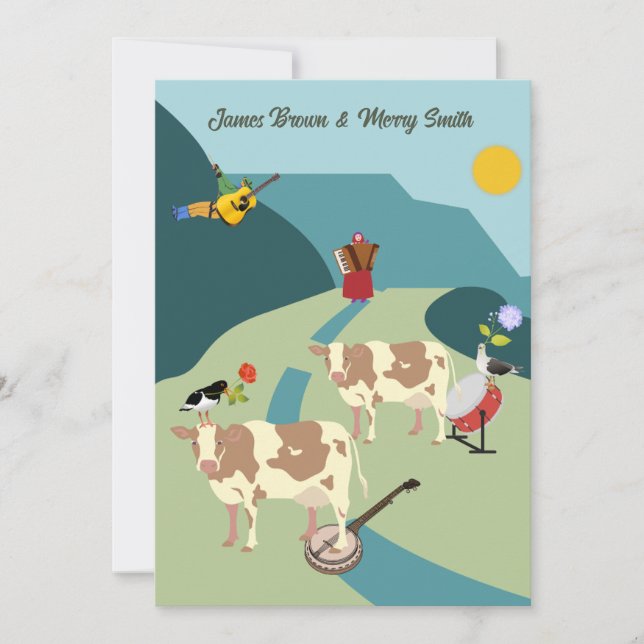 Cows in Love Road Country Music Wedding Invitation (Front)