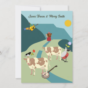 Cows in Love Road Country Music Wedding Invitation