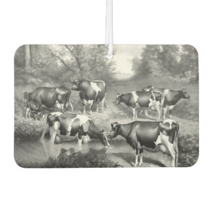 Cows in pasture grayscale art car air freshener