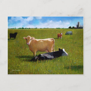 COWS IN PASTURE PASTEL POSTCARD