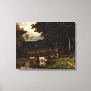 Cows In Stream Near Trees - Edward Bannister  Canvas Print