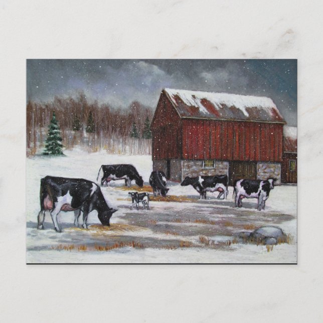 Cows in Winter, Original Painting Postcard (Front)