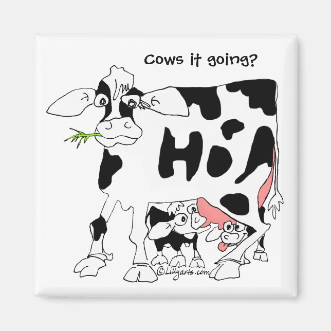 Cows it going? Square Fridge Magnet (Front)