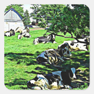 Cows on a Farm resting on a Pasture Stickers