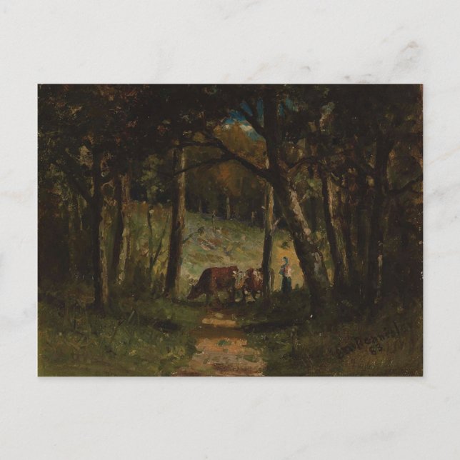 Cows On Path In Forest - Edward Bannister  Postcard (Front)