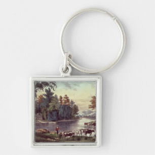 Cows on the Shore of a Lake Key Ring