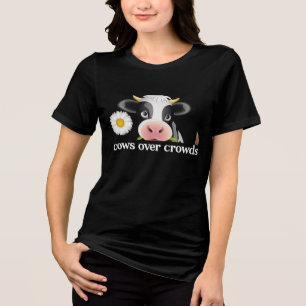 Cows Over Crowds Minimalist Western Slogan Design Tri-Blend Shirt