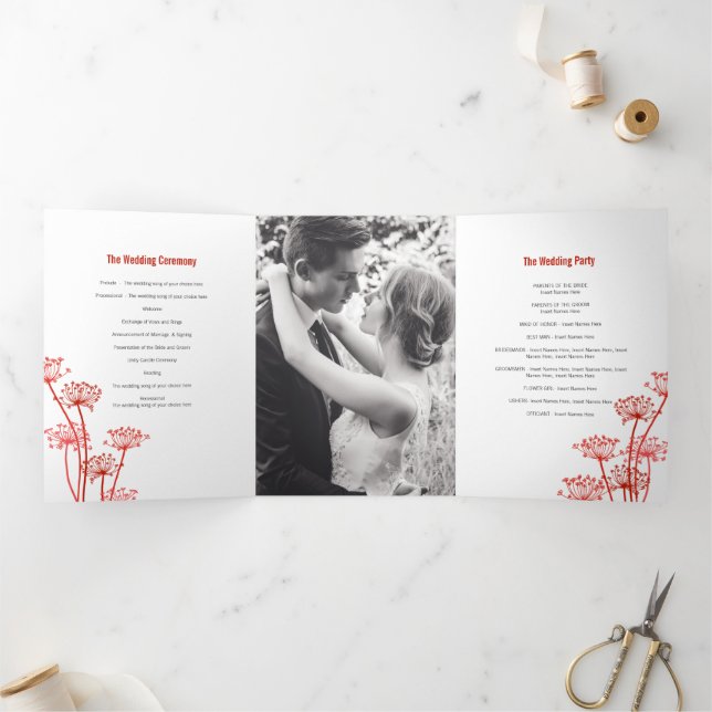 Cows parsley flowerhead red fall wedding Tri-Fold programme (Inside)