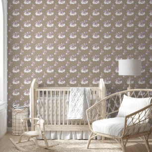 Cows Purple Tan on White Clouds Wallpaper