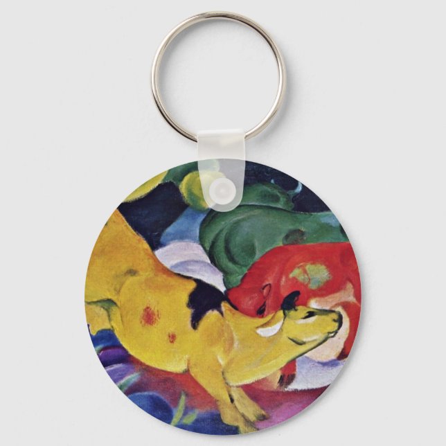 Cows, Red Green Yellow By Marc Franz Key Ring (Front)