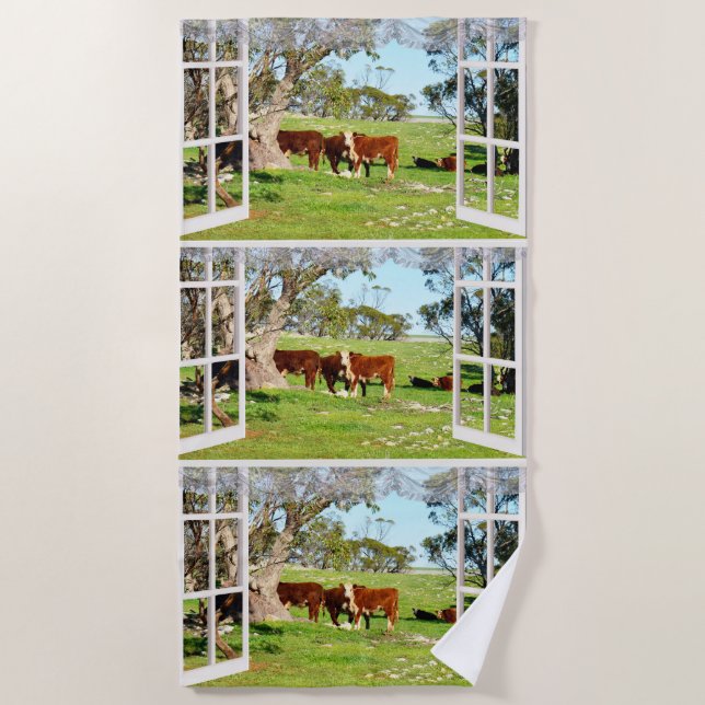 Cows Through My Window, Beach Towel (Front)