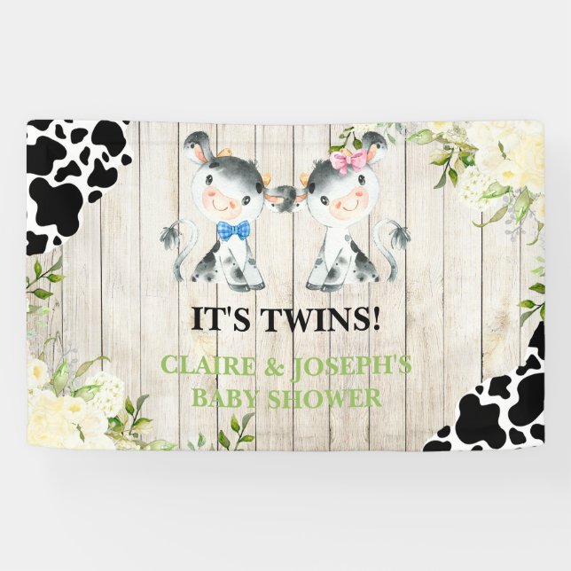 Cows twins baby shower / gender reveal backdrop. banner (Horizontal)
