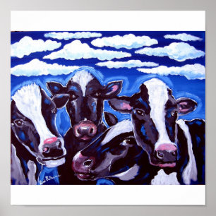 Cows Vegetarian Colorful Folk Art Poster