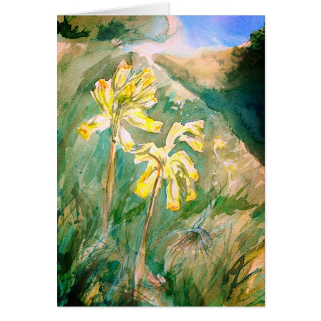 Cowslips Primula veris on a grassy bank Card (Front)
