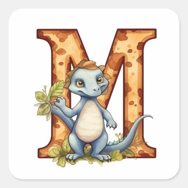 Coy Dinosaur and the Patterned Letter M Square Sticker (Front)