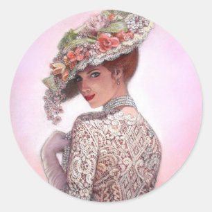 Coy Victorian Lady "Betty Lu" Classic Round Sticker