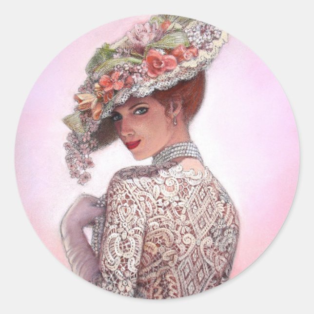 Coy Victorian Lady "Betty Lu" Classic Round Sticker (Front)