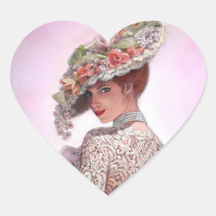Coy Victorian Lady "Betty Lu" Heart Sticker