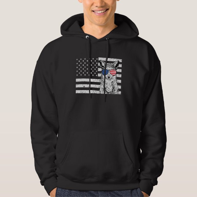 Coyote 4th of July Animal US American Flag Wolf Pa Hoodie (Front)