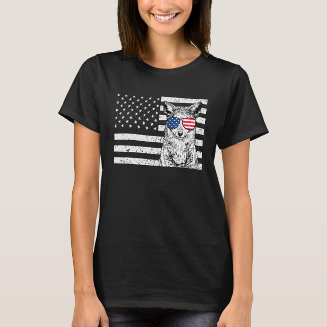 Coyote 4th of July Animal US American Flag Wolf Pa T-Shirt (Front)
