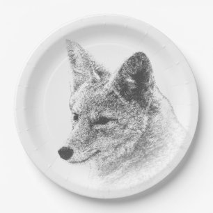 Coyote Drawing Paper Plate