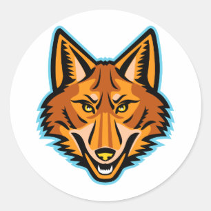 Coyote Head Front Mascot Classic Round Sticker