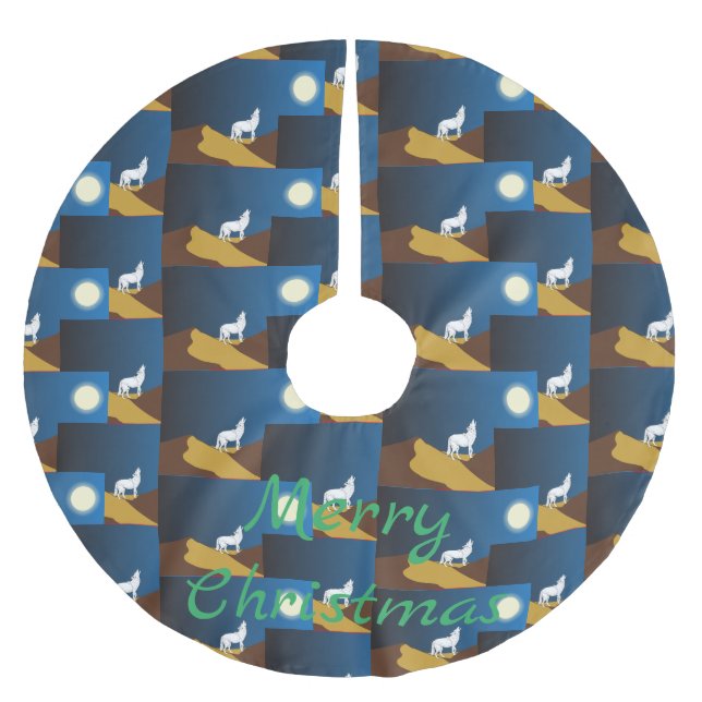 Coyote Howling  at Moon Thunder_Cove Brushed Polyester Tree Skirt (Front)
