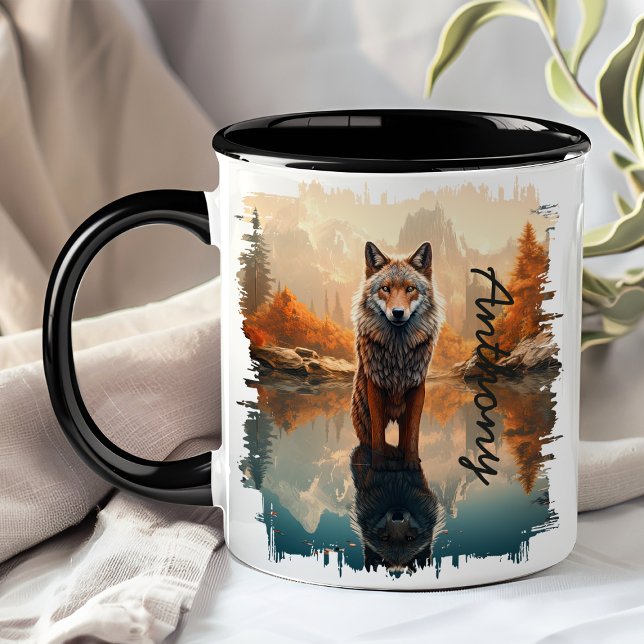 Coyote in Autumn Lake Reflection Mug (Creator Uploaded)