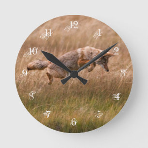 Coyote Leaping - Gibbon Meadows Round Clock