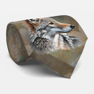 Coyote Pattern Tribal Black Grey Brown Shades Tie