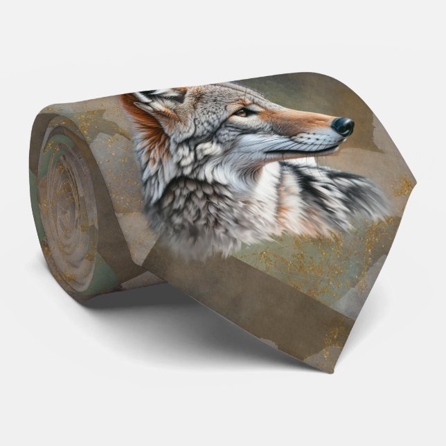 Coyote Pattern Tribal Black Grey Brown Shades Tie (Rolled)