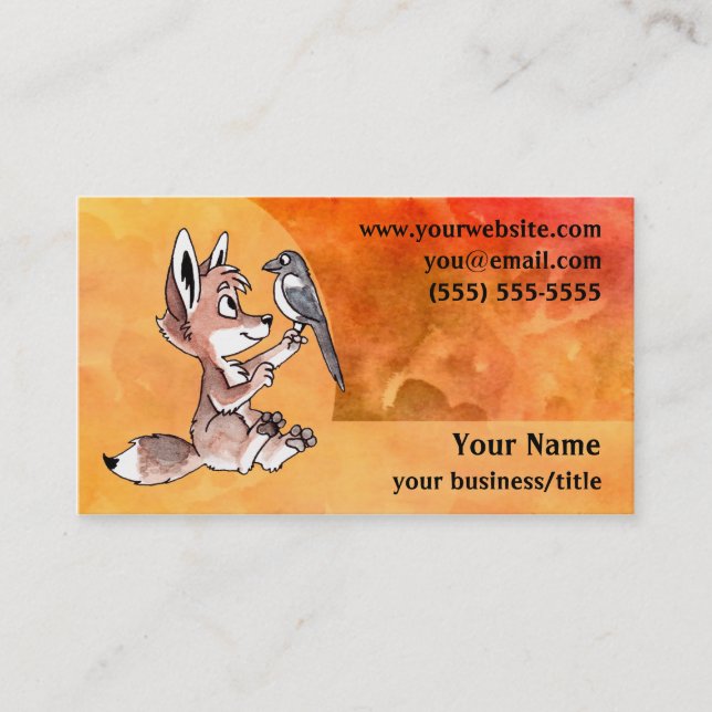 Coyote Pup Business Card - Fiery Orange (Front)