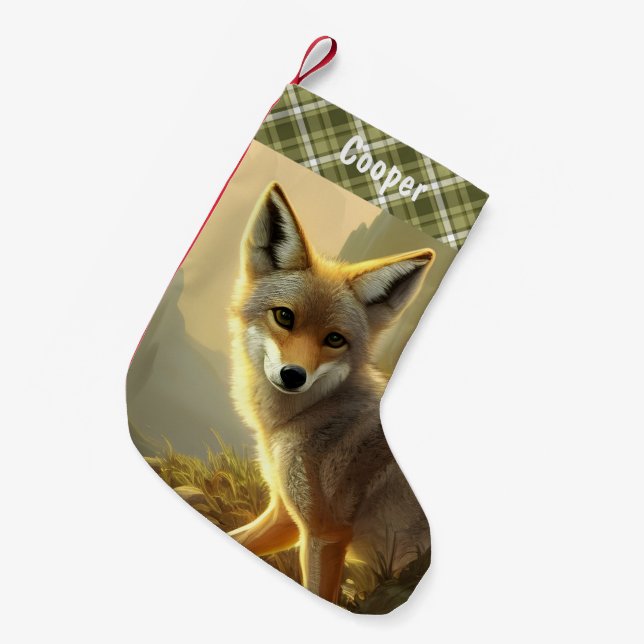 Coyote Pup Wildlife Portrait Personalised  Small Christmas Stocking (Front (Hanging))