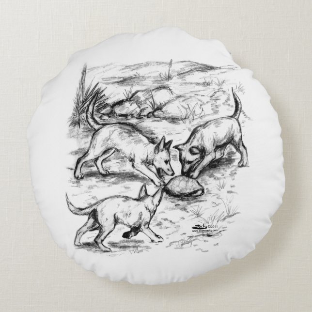 Coyote Pups Round Cushion (Back)