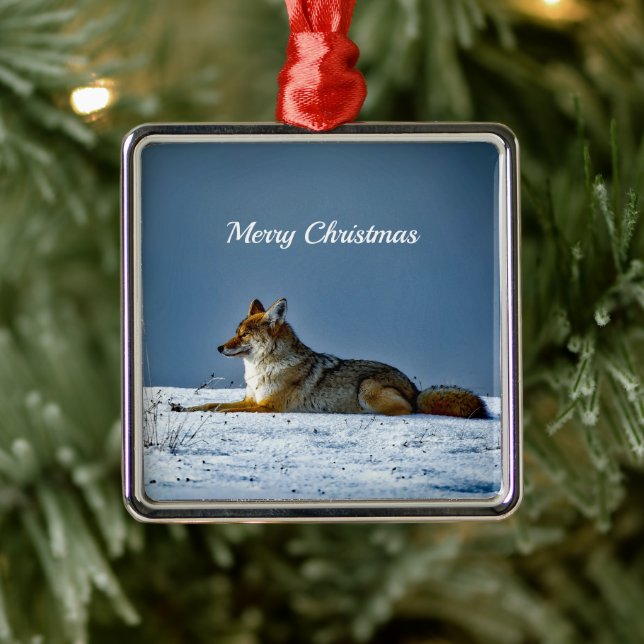 Coyote Snow Photo Christmas Metal Tree Decoration (Tree)