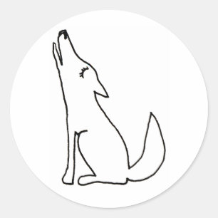 Coyote wolf dog howling - fun ink line drawing art classic round sticker
