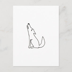Coyote wolf dog howling - fun ink line drawing art postcard