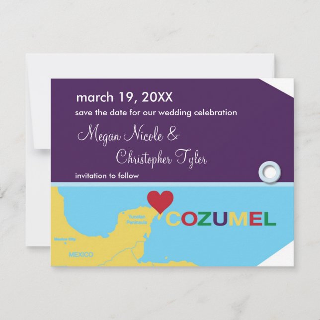 Cozumel Luggage Tag Save the Date Announcement (Front)