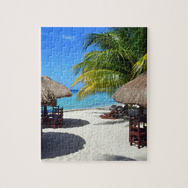 Cozumel Mexico Beach Hut Palm Tree Teal Water Vaca Jigsaw Puzzle (Vertical)
