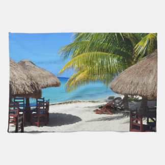 Cozumel Mexico Beach Hut Palm Tree Teal Water Vaca Tea Towel