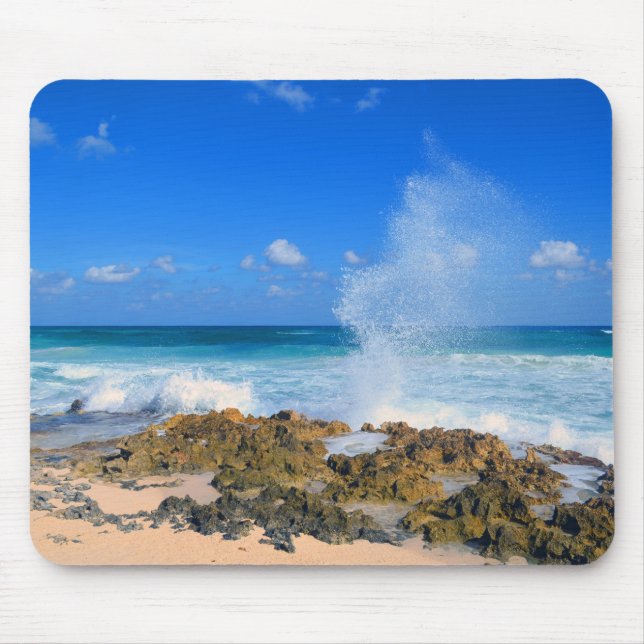 Cozumel Mexico Beach Wave Splash Water Spout Teal Mouse Mat (Front)