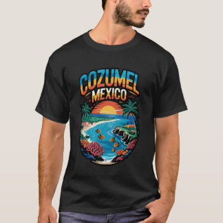 Cozumel Mexico Beaches Retro Cool Distressed Graph T-Shirt