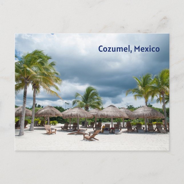 Cozumel, Mexico Beautiful Sandy Beach, Umbrellas  Postcard (Front)