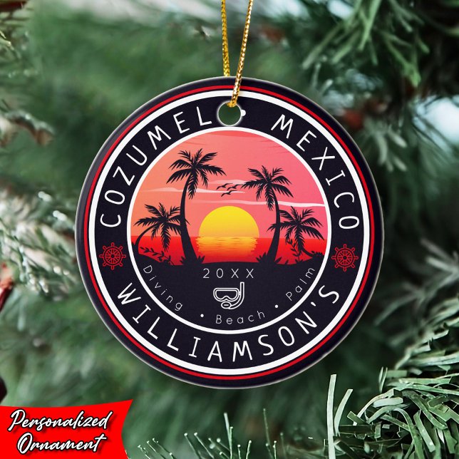 Cozumel Mexico Diving Retro Sunset Souvenir 80s Ceramic Tree Decoration (Creator Uploaded)