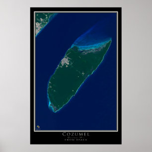 Cozumel Mexico From Space Satellite Art Poster